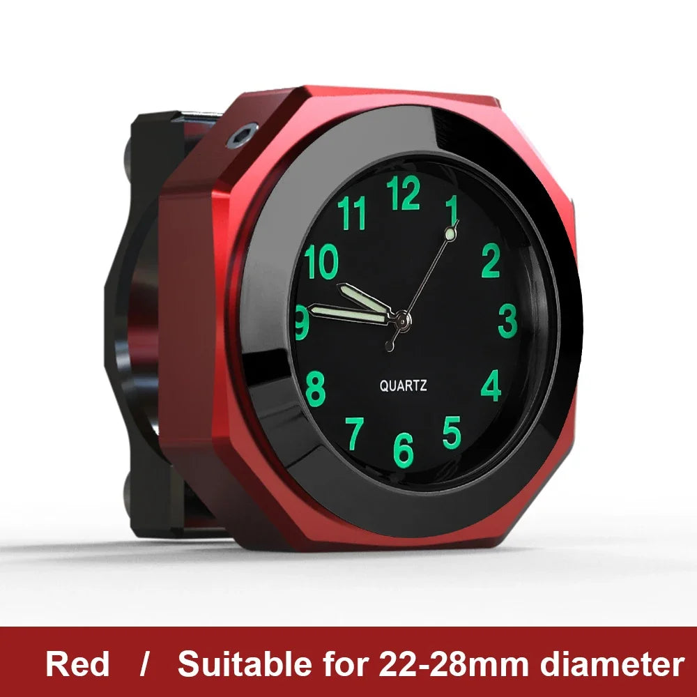 Aluminum Luminous Quartz Watch 22-28mm Motorcycle Scooter Bicycle Handlebar Mount Clock Time Display Clock Moto Accessories Beauty World Shop