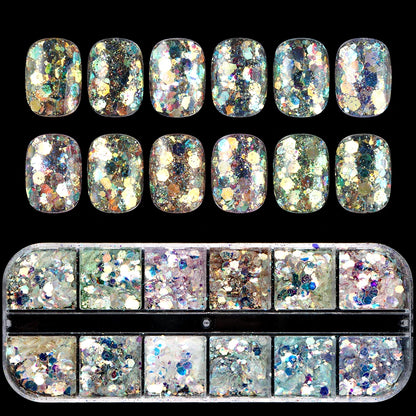 12 Grids Shimmery Mermaid Hexagon Nail Art Glitter Sequins Holographic Mirror Nail Powder Flakes Nail Charms Decoration Manicure Beauty World Shop