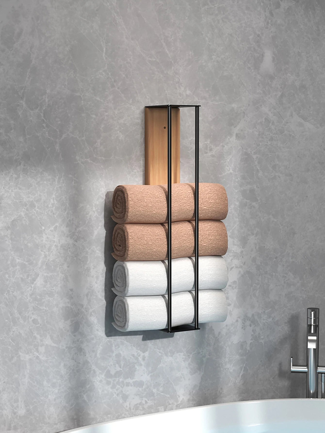 Bathroom wall mounted towel rack, bathroom decorative towel rack, towel hanging rack, roll towel storage, no drilling required Beauty World Shop