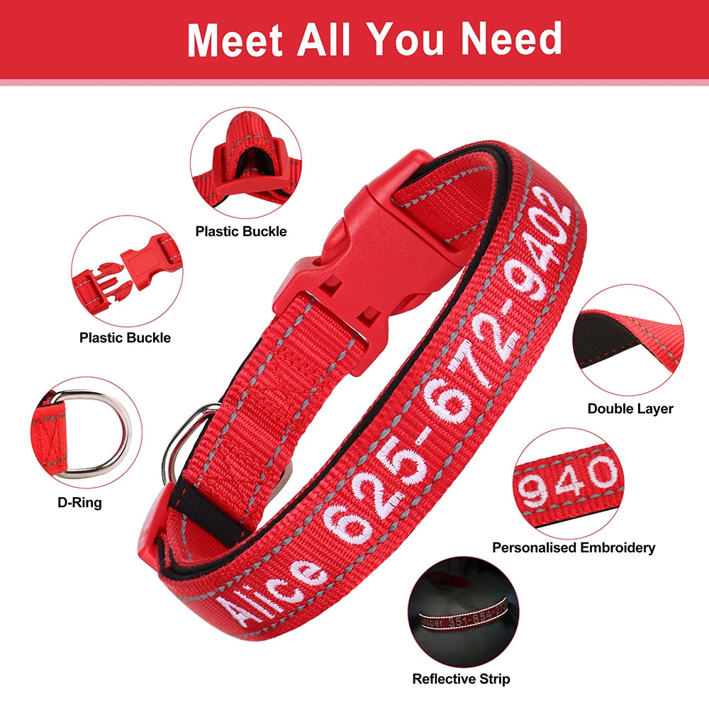 Embroidered Nylon Dog Collar Personalized Puppy Cat Collars Reflective Pet ID Collars DIY Phone Name ID For Small Large Dog Cat Beauty World Shop