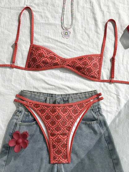 S - XL Flowers Printed High Leg Cut Bikini Female Swimsuit Women Swimwear Two-pieces Bikini set Bather Bathing Suit Swim V6965 Beauty World Shop