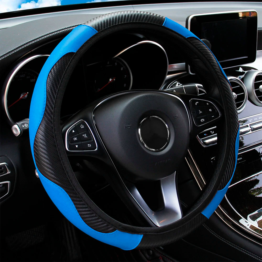 PU Carbon Fiber Leather Car Steering Wheel Cover without Inner Ring Suitable for 14.5-15 Inches of Automotive Supplies Beauty World Shop