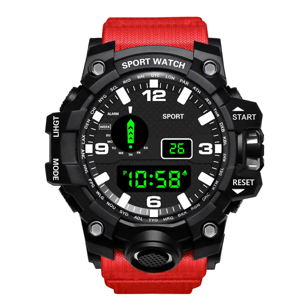 Fashion Men's Watch Sports Electronic Wristwatch Large dial Multifunctional Waterproof Luminous Alarm Kids Male's Military Watch Beauty World Shop