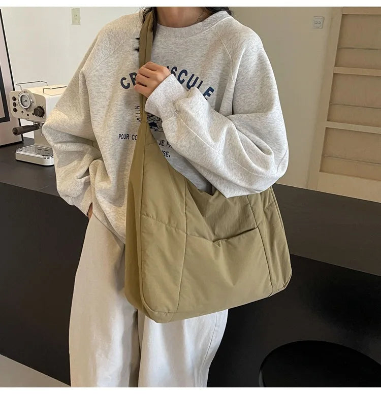 Trendy Women's Soft Cloth Shoulder Bag Solid Color Student 2026 Spring Y2k Casual Style Big Handbags Crossbody Bags for Women Beauty World Shop