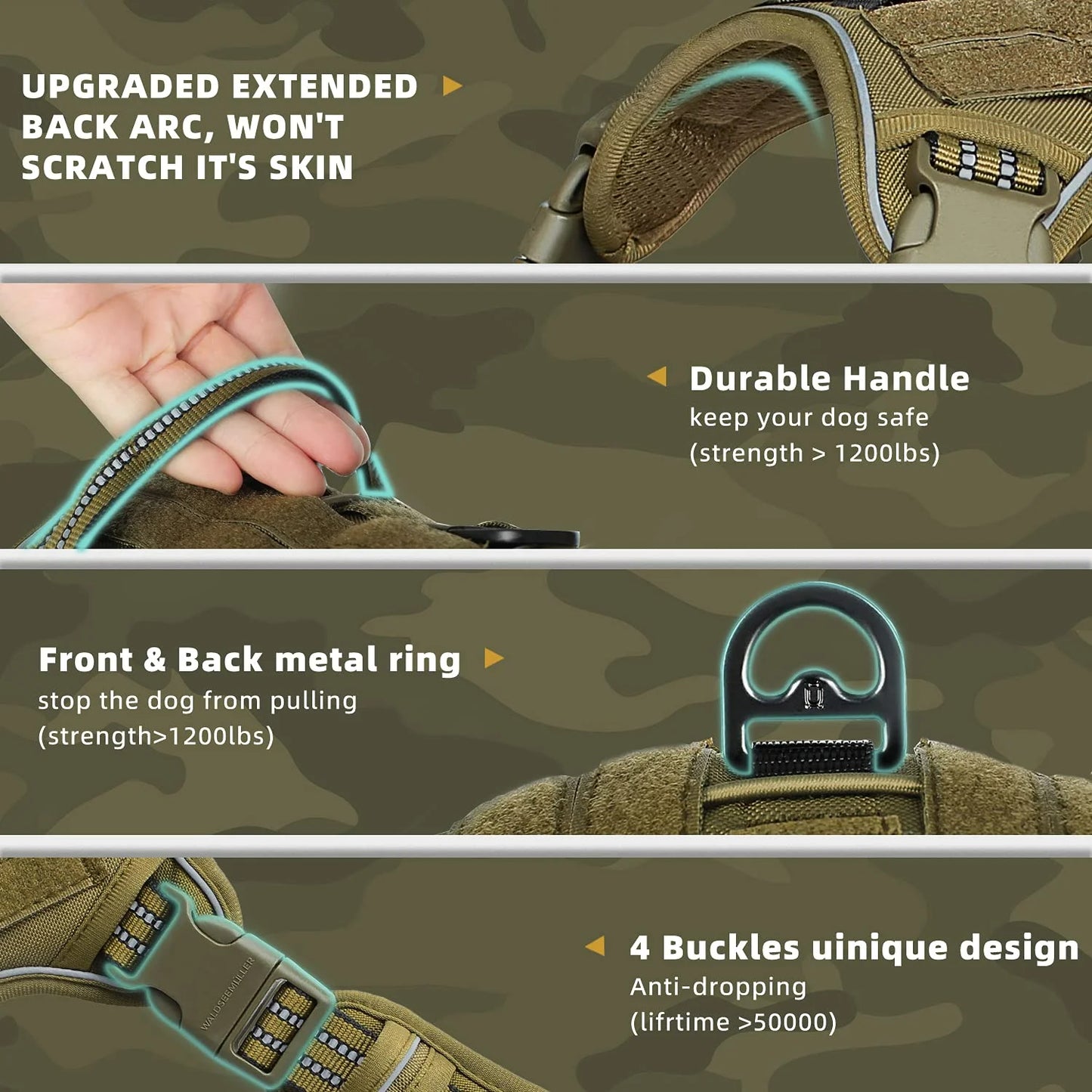 Tactical Dog Harness, No Pull Dog Harness, Adjustable Breathable MOLLE Dog Vest Harness for Medium Large Dog Reflective Military Beauty World Shop