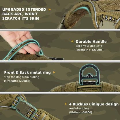 Tactical Dog Harness, No Pull Dog Harness, Adjustable Breathable MOLLE Dog Vest Harness for Medium Large Dog Reflective Military Beauty World Shop