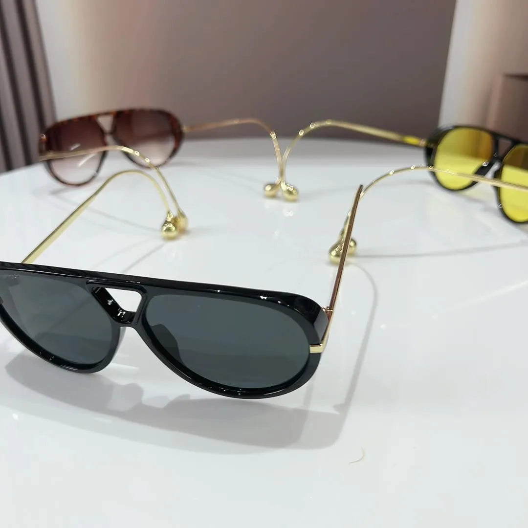 2025 European and American Fashion Sunglasses Male Pilot Double Beam Large Frame Metal New Sunglasses Female Beauty World Shop