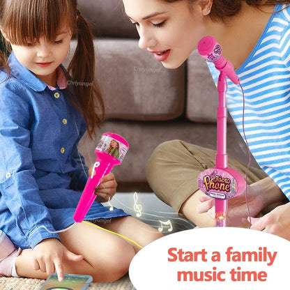 Kids Rocking-Roll Microphone with Stand Karaoke Song Music Instrument Toys Brain-Training Educational Toy Birthday Gift Girl Boy Beauty Fashion