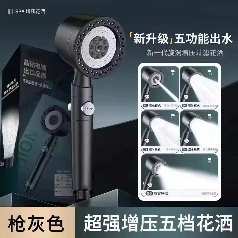 New High Pressure Water Saving Filter Shower Head 5 Modes Handheld Shower Head One Button Stop Bathroom Accessories Set Beauty World Shop