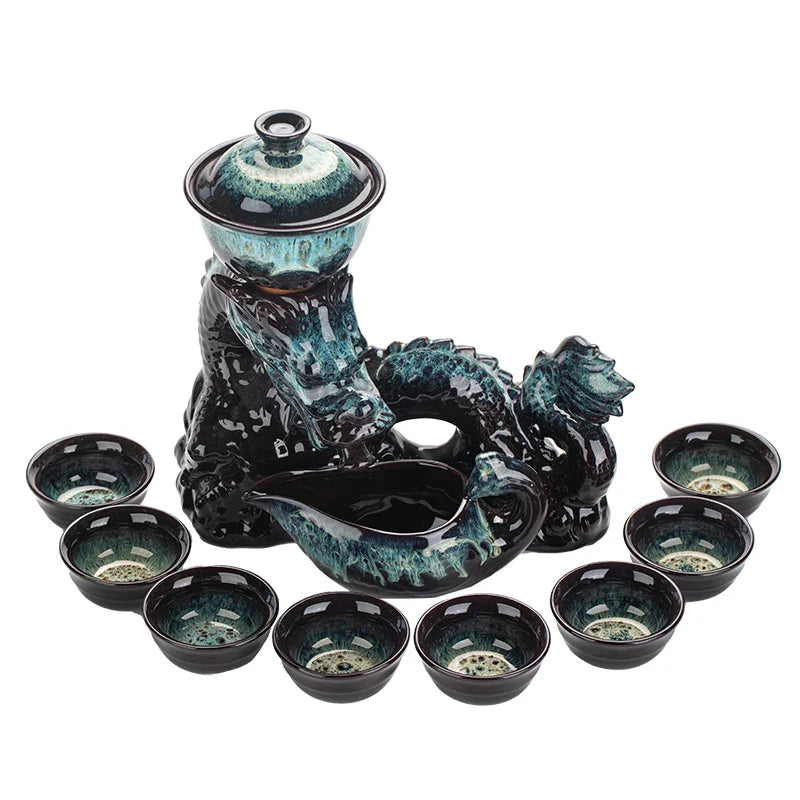 1 set, creative lazy tea set, semi-automatic dragon teapot, magnetic rotating water-conducting tea set, Chinese Kung Fu tea set Home Accessories Store
