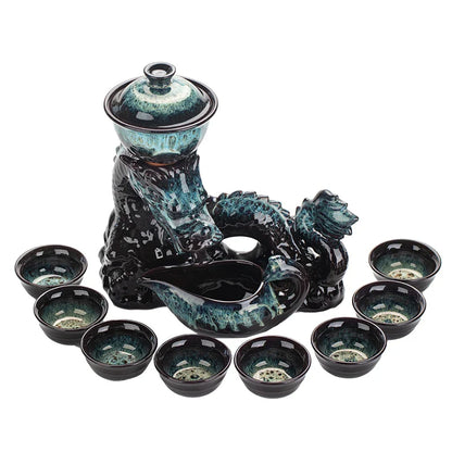 1 set, creative lazy tea set, semi-automatic dragon teapot, magnetic rotating water-conducting tea set, Chinese Kung Fu tea set Home Accessories Store