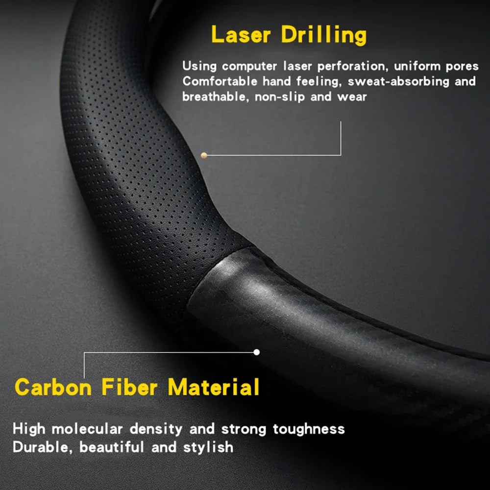 Universal Car Steering Wheel Cover Carbon Fiber Leather Three-dimensional Anti Slip, Timple And Fashionable Car Accessories Beauty World Shop