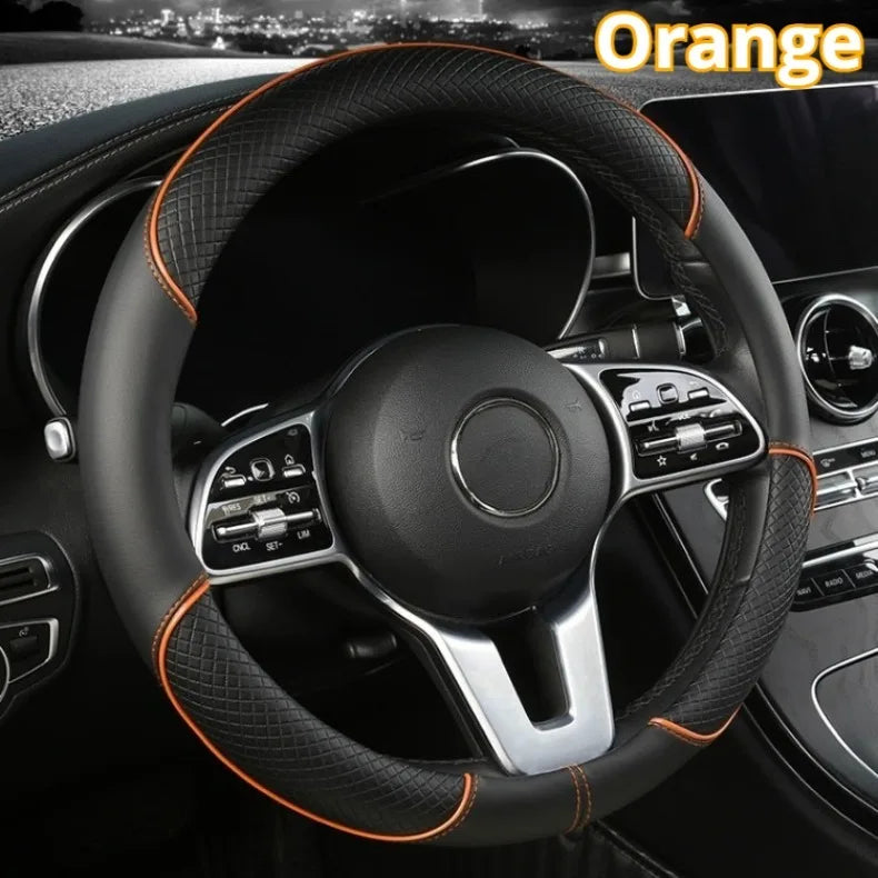 All Seasons Leather Diamond Steering Wheel Cover Universal Fit for 14 .5-15 Inch Durable Leather Cover Anti-Slip Veins Design Beauty World Shop