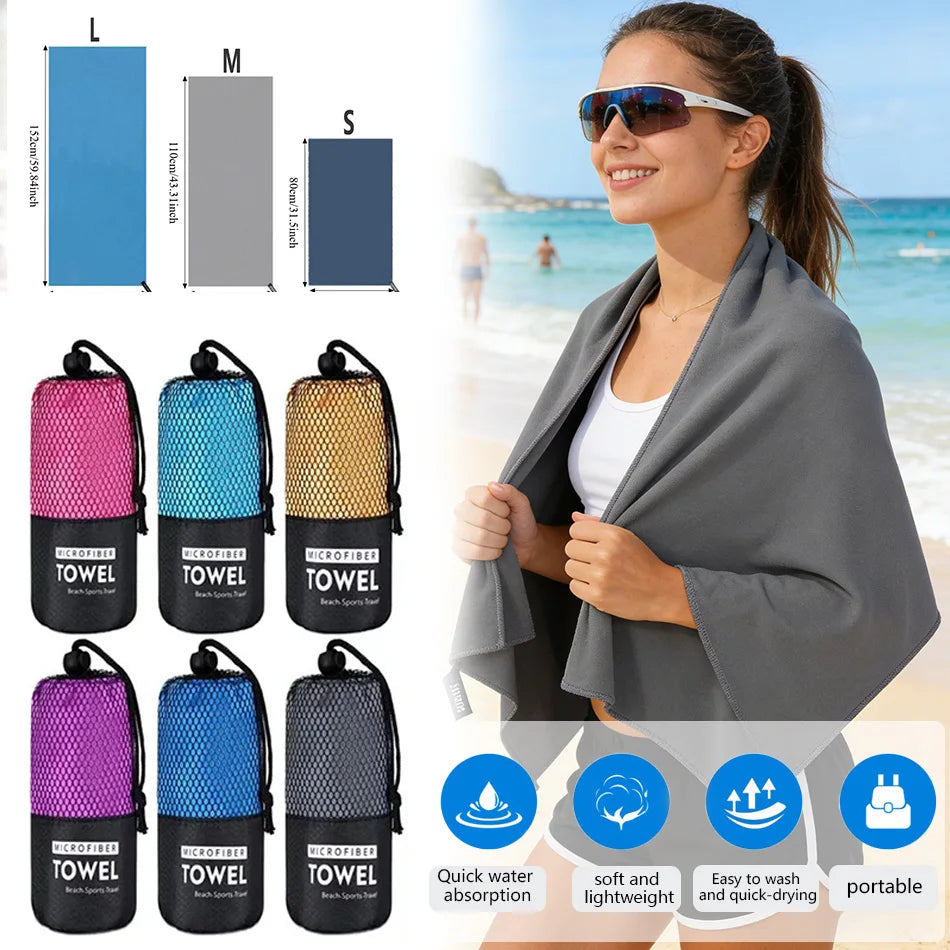 S/M/L Microfiber Towel Sports Quick-Drying Super Absorbent Camping Towel Super Soft Lightweight Gym Swimming Yoga Beach Towel Beauty World Shop