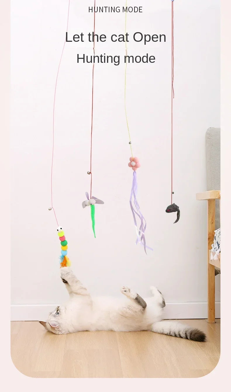 7pcs Random Cat Toy Swing Sticky Disc Elastic Hanging Door Teasing Cat Rope Long Rope Teasing Cat Cat Toy Cat Accessories