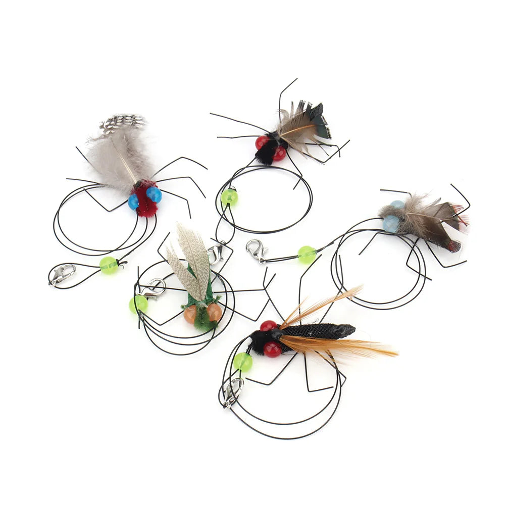 5pcs Small Replacement Head Fly Insect Cat Toy Accessories Funny Teaser Stick Interactive Wand Feather Bug Pet Toy Beauty World Shop