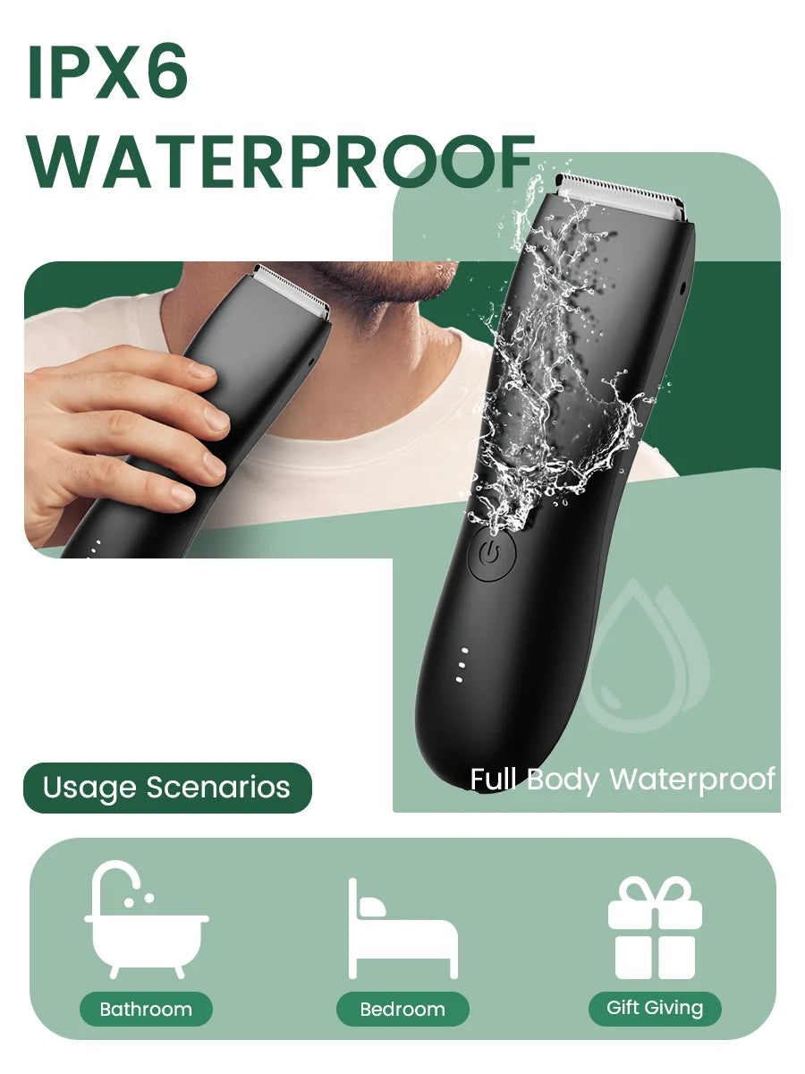Men's Electric Groin & Body Shaver - Waterproof Dual Head Trimmer Kit w/ LED Light & Foil Blades Beauty World Shop