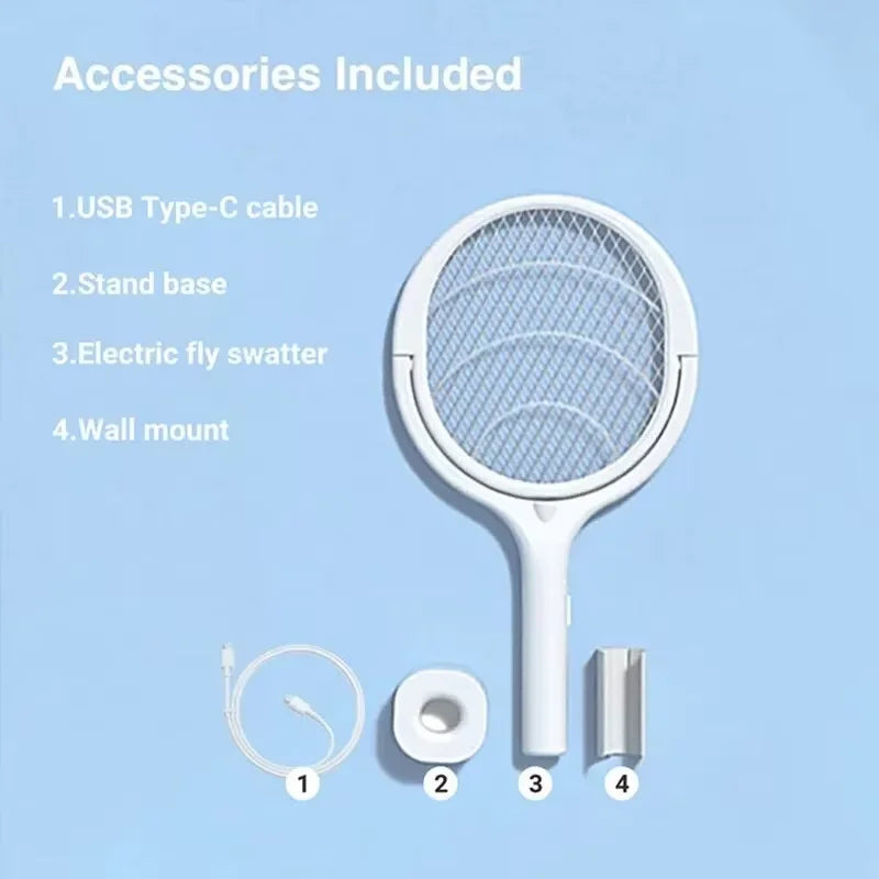 5 In 1 Fast Charging Racket Kill Fly Bug Safety Insulated Battery Powered Lamp ABS Adjustable Electric Mosquito Swatter Beauty World Shop
