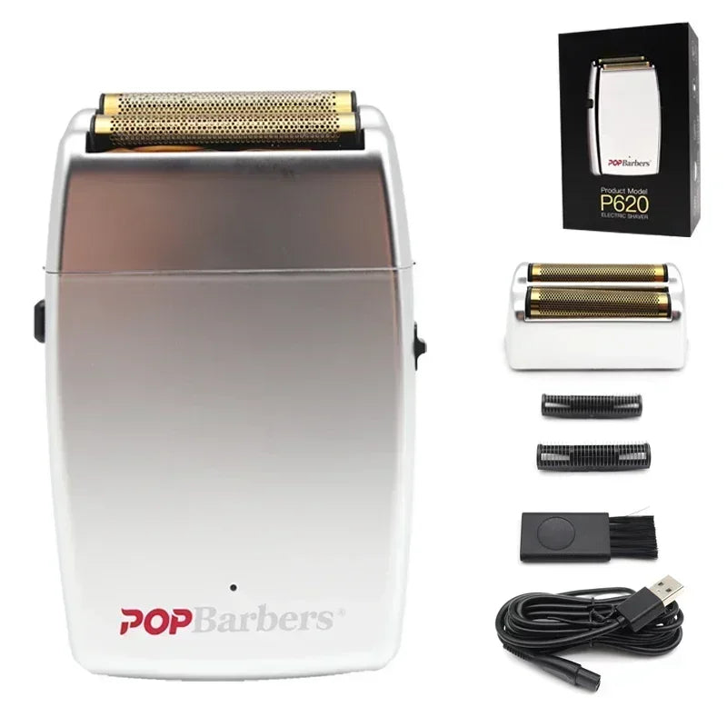 11000 RPM POP Barbers P620 Professional Electric Men's Beard Trimmer Double Foil Shaver Electric Shaver USB Hair Cutting Machine Beauty World Shop
