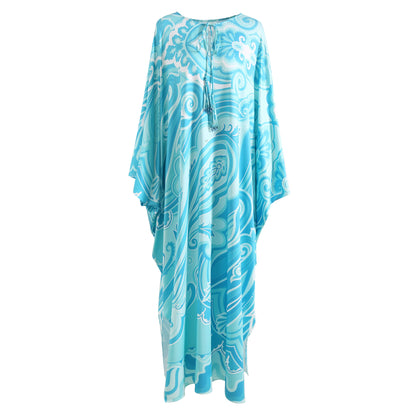 Fashion 2024 Spring Summer New Style Bohemia Casual Dresses O-Neck Batwing Sleeve Striped Printed Irregularity Loose Dress Beauty World Shop