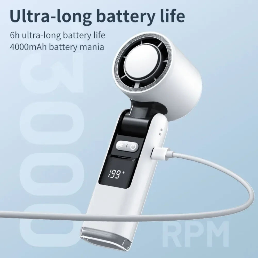 Handheld Portable Fan with Ice Cooler 4000mAh Rechargeable Pocket Fans Foldable Design LED Display 1-199-Speed Wind Cooling Fan