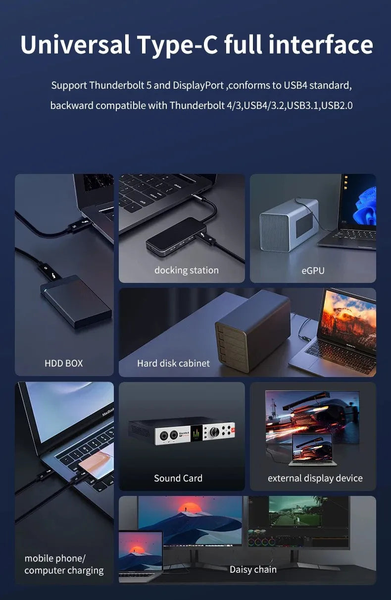 PD 240w USB C To USBC Thunderbolt 5 Full-function Data Cable Fast Charging 16K 60Hz Video Output Functional 80Gbps Transmission Beauty World Shop