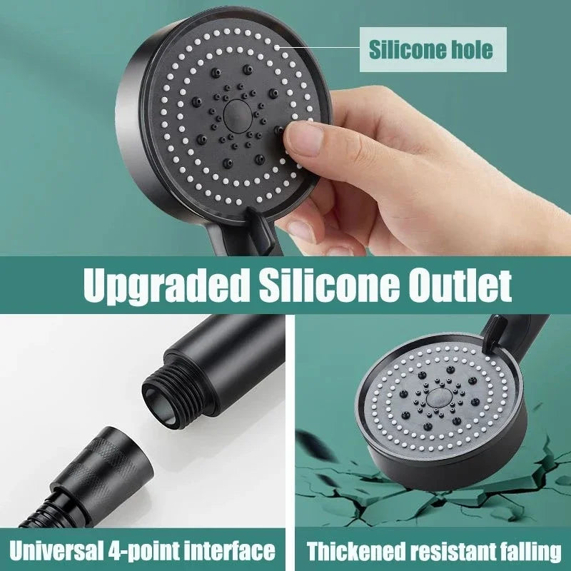 Black 5 Modes Shower Head Adjustable High Pressure Water Saving Shower Head Water Massage Shower Head Bathroom Accessories Beauty World Shop