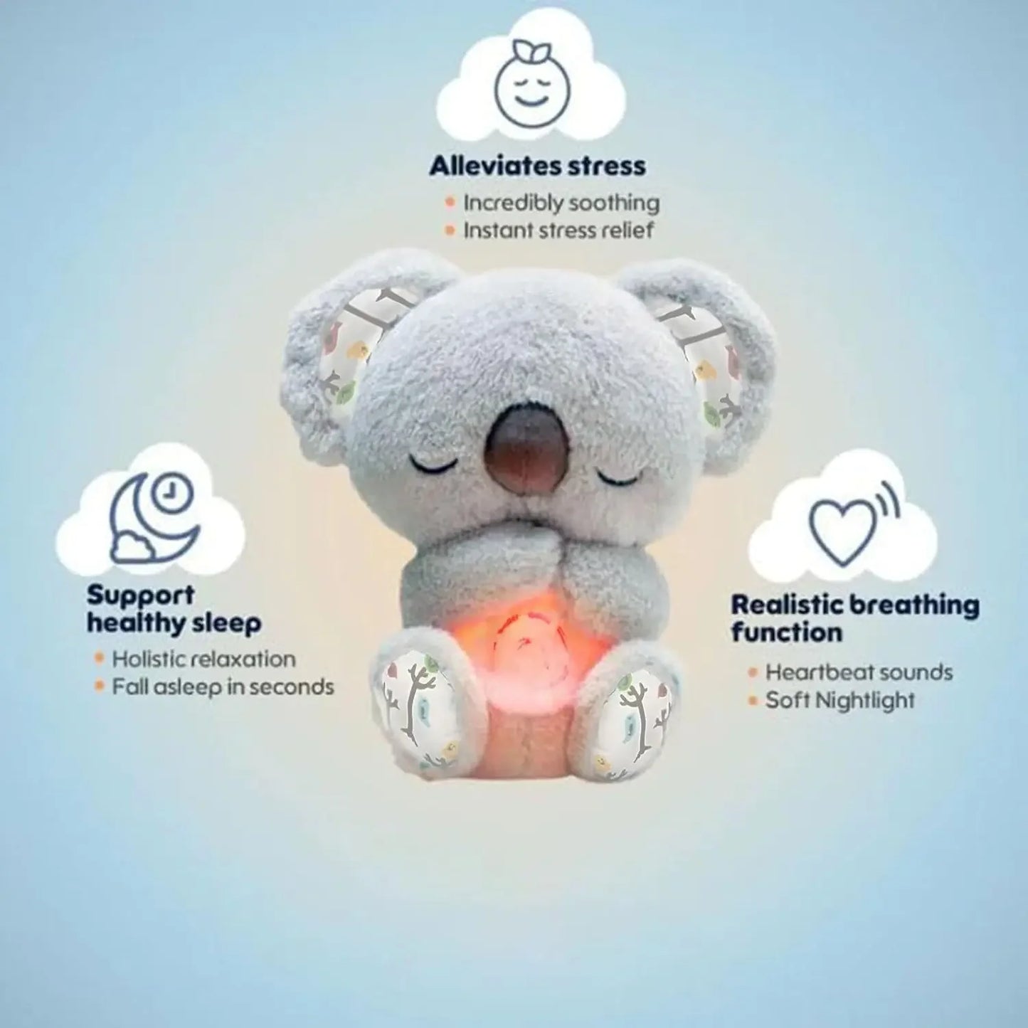 *Cuddly Koala Plush Sleep Aid with Soft Glow Night Light Calming Music and Simulated Breathing Comforting Bedtime Comfort Toys Beauty World Shop