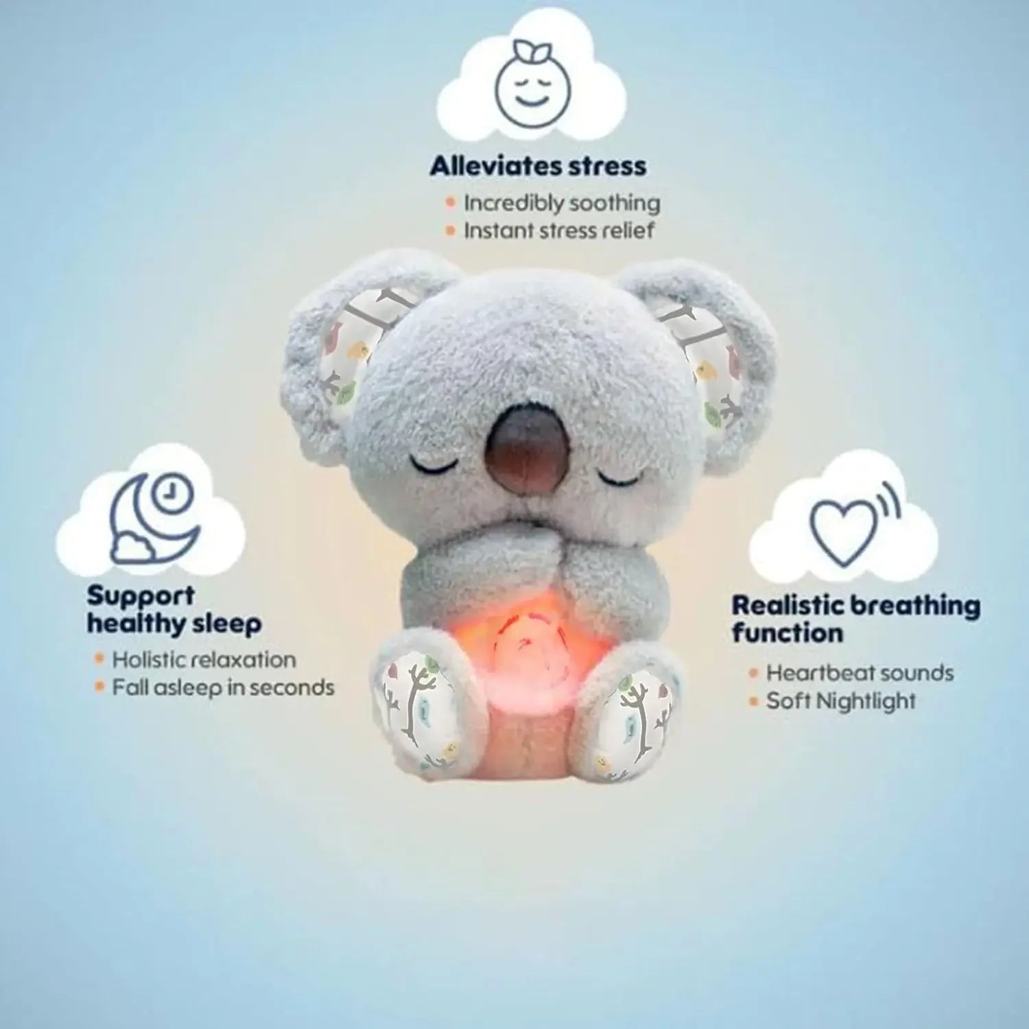 *Cuddly Koala Plush Sleep Aid with Soft Glow Night Light Calming Music and Simulated Breathing Comforting Bedtime Comfort Toys Beauty World Shop