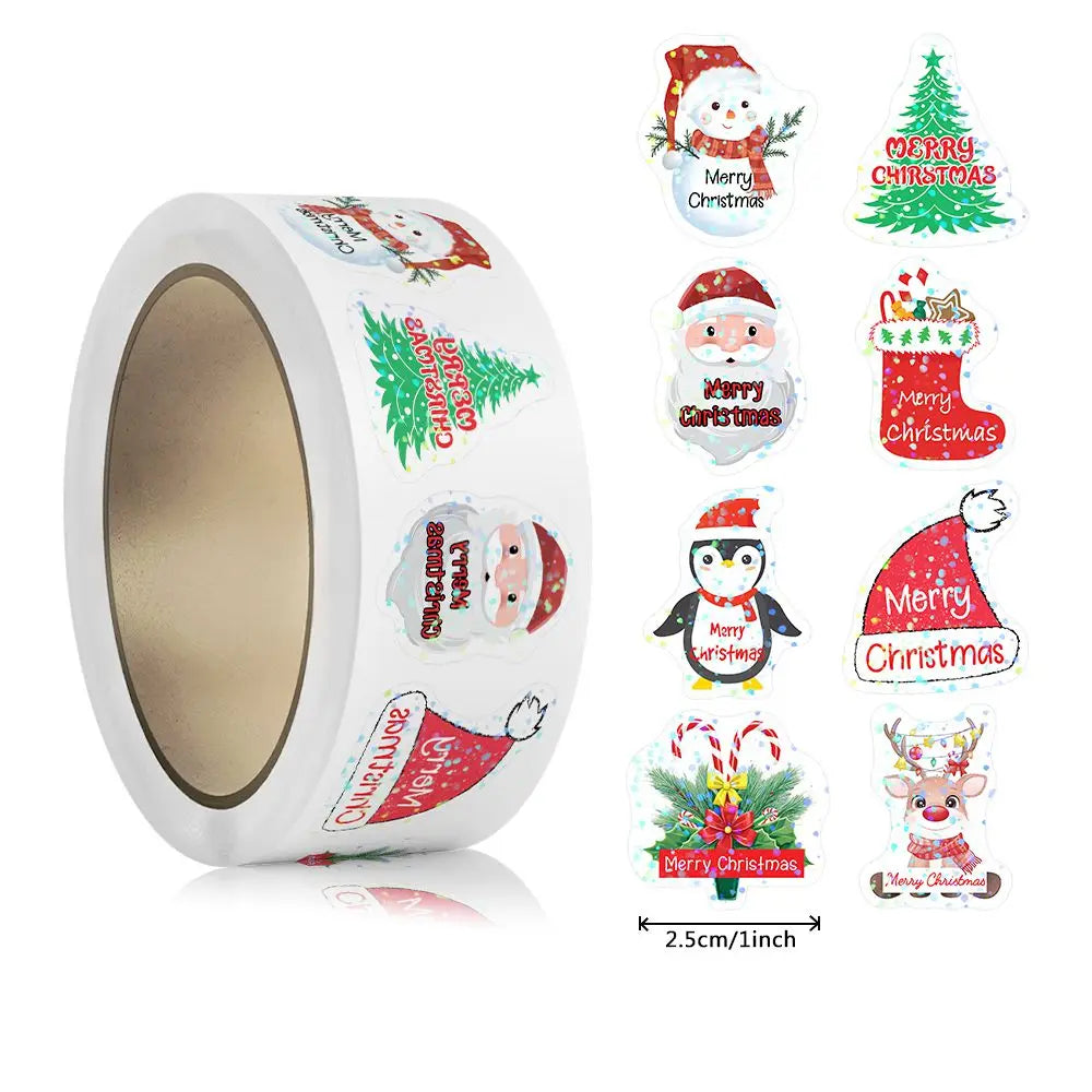 500pcs Laser Cartoon Christmas Stickers Christmas Gift Wrapping Label Sticker Reward Stickers Scrapbook Stationery,1" Beauty World Shop