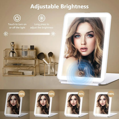 LED Folding Travel Makeup Mirror 3 Colors Light Modes USB Rechargeable Touch Screen Portable Tabletop Cosmetic Mirror Beauty World Shop