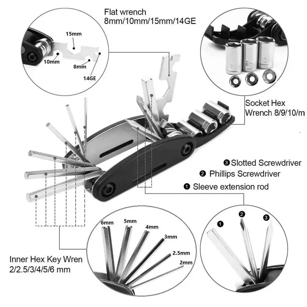 16 in 1 Portable Bicycle Repair Tools Kit Hex Wrench Nut Tire Screwdriver Motorcycle Bicycle Repair Tools Beauty World Shop