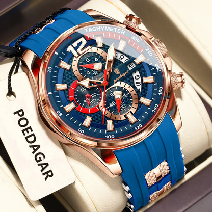 POEDAGAR Luxury Watch For Men Date Chronograph Luminous Waterproof Silicone Male Watch Fashion Sports Quartz Men's Watches Reloj Beauty World Shop