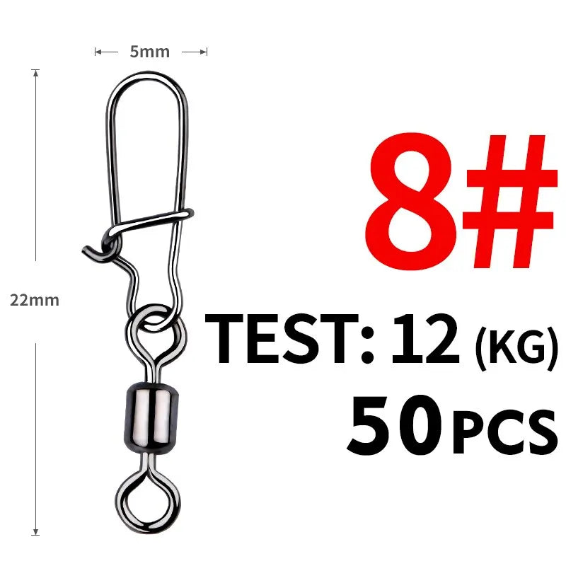 MEREDITH Pike Fishing Accessories Connector 50PCS Pin Bearing Rolling Swivel Stainless Steel Snap Fishhook Lure Swivels Tackle Beauty World Shop