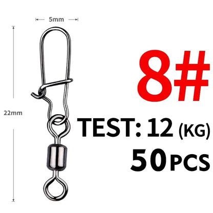 MEREDITH Pike Fishing Accessories Connector 50PCS Pin Bearing Rolling Swivel Stainless Steel Snap Fishhook Lure Swivels Tackle Beauty World Shop