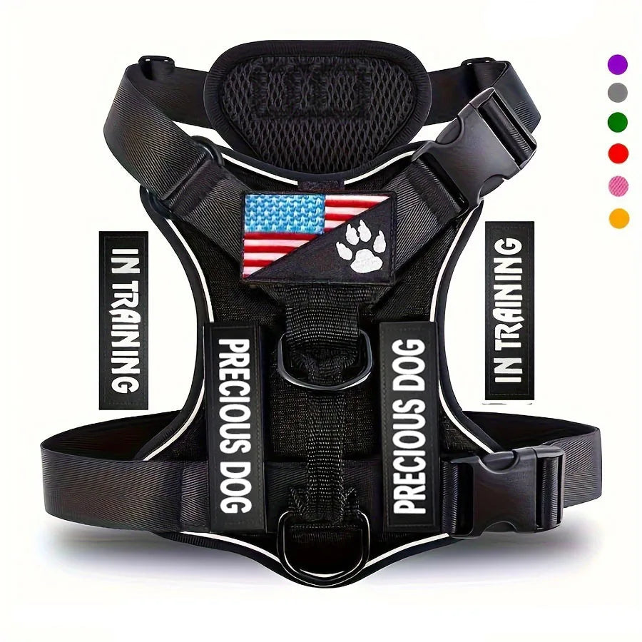 Service Dog Harness, Reflective Dog Vest Harness with 5 PCS Patches, Adjustable Soft Oxford Pet Harness, Inner Layer Mesh, Easy Beauty World Shop