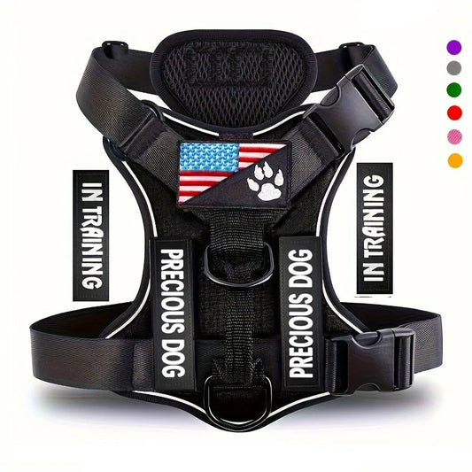 Service Dog Harness, Reflective Dog Vest Harness with 5 PCS Patches, Adjustable Soft Oxford Pet Harness, Inner Layer Mesh, Easy Beauty World Shop