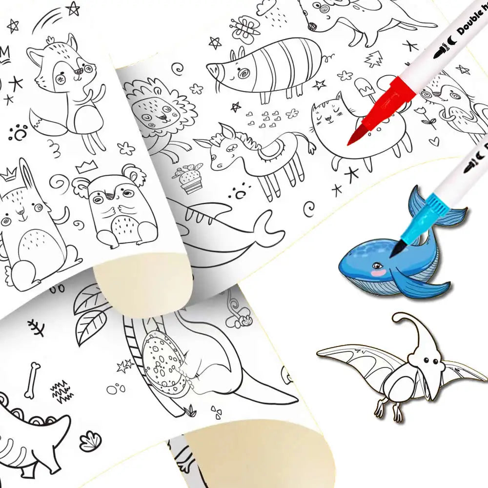 90cm Animal Canvas Children's Drawing Roll DIY Coloring Paper Roll Color Filling Graffiti Paper-cut Painting Educational School Beauty World Shop