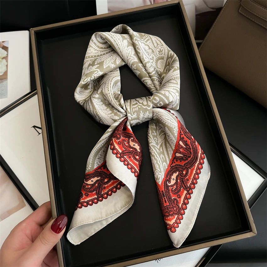 Luxury 2024 Silk Print Hair Scarf Women Floral Kerchief Neck Tie Hand Wrist Foulard Shawl Wraps Head Hijab Bandana Echarpe Beauty World Shop
