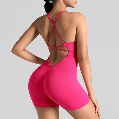 Women's Sexy Slim-Fit Yoga Shorts Jumpsuit Seamless Back Workout Bodysuit Breathable Quick-Dry Gym Running Pilates Fitness yoga Beauty World Shop