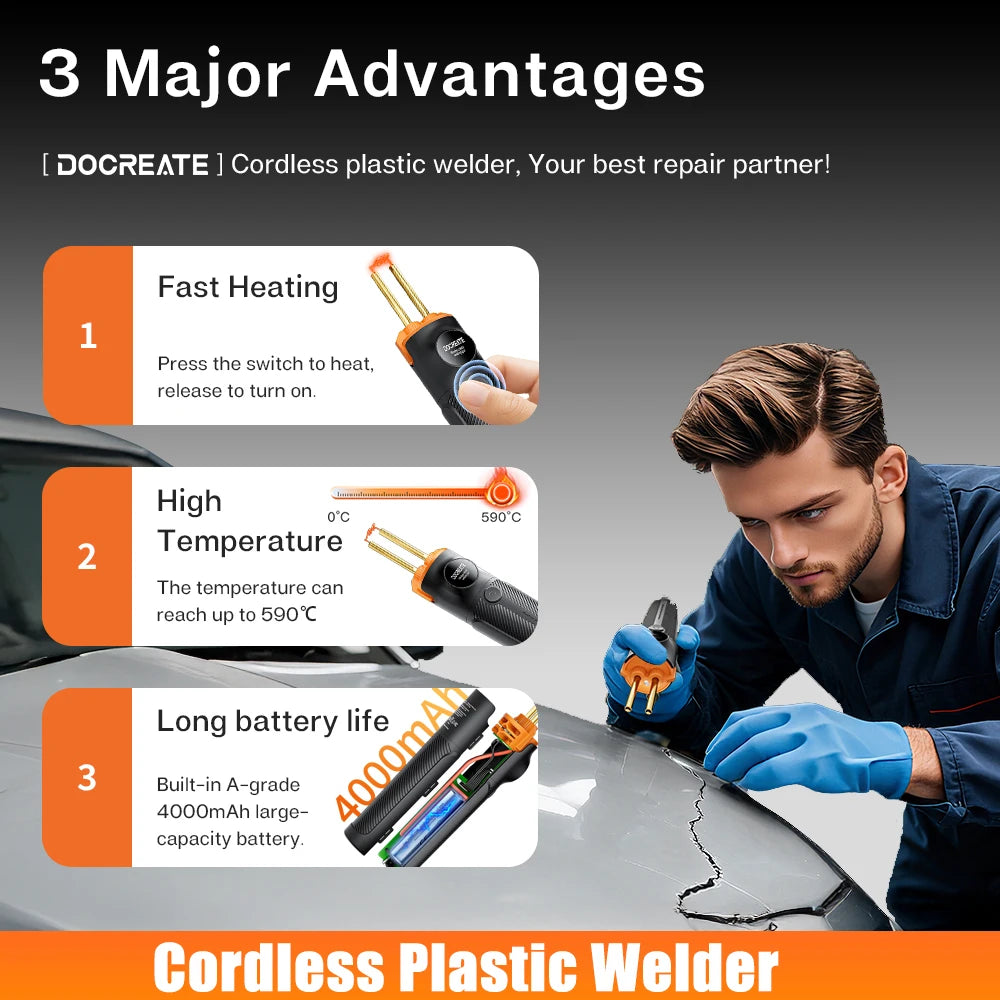 Portable Hot Stapler Plastic Welding Machine Car Bumper Repair Kit PVC Plastic Repairs Wireless Handheld Plastic Soldering Gun ﻿ Beauty World Shop