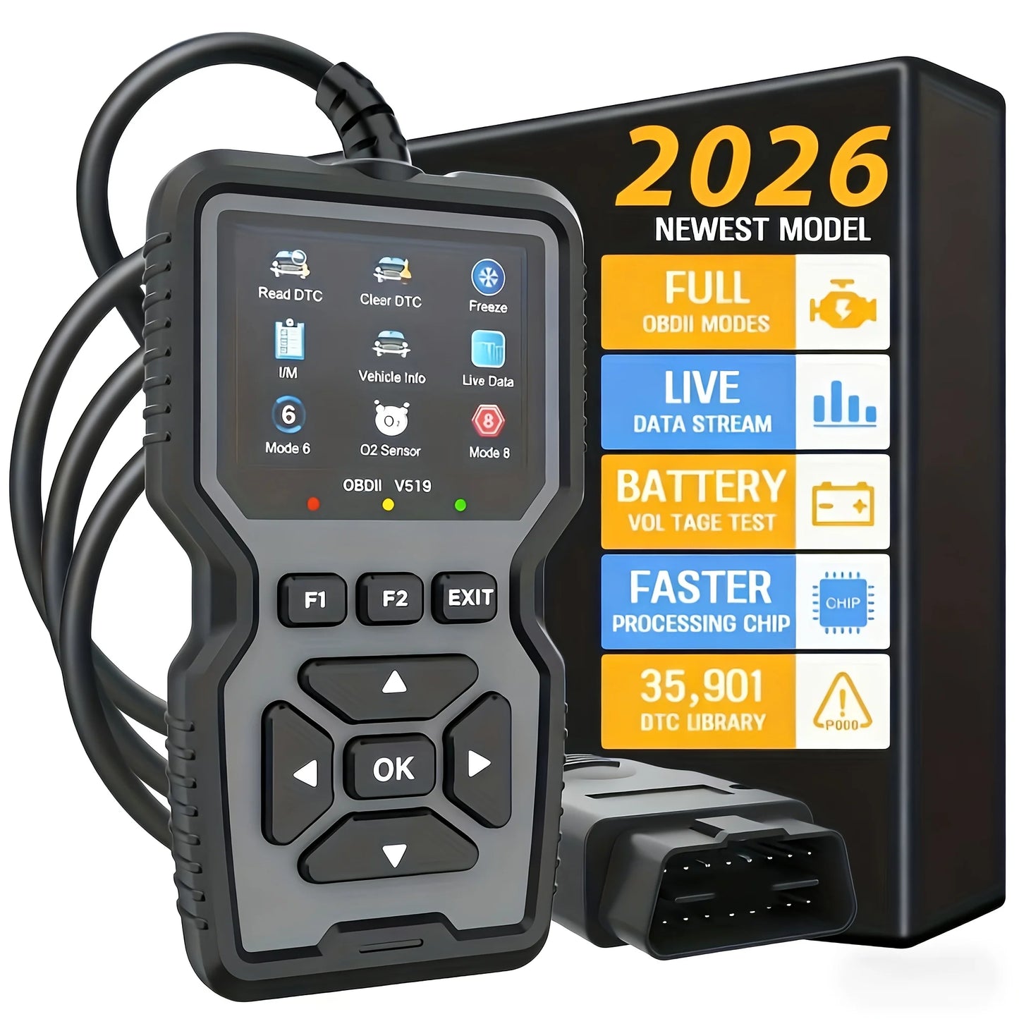 V519 Professional Obd2 Scanner - Usb-Powered Automotive Diagnostic Tool with Real-Time Data Stream, Full-Featured Obd Ii Testing (I/M Ready, Bod2/Eobd), Clears Engine Fault Lights, Reads/Erases Codes for Most Vehicles, Automo Beauty World Shop