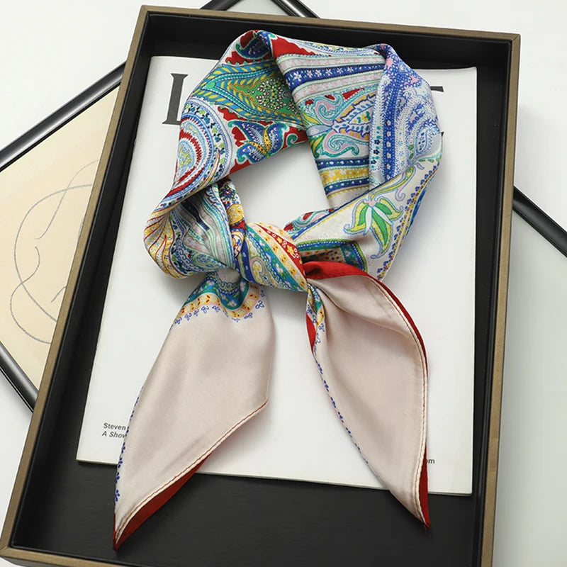 70x70cm Women Silk Scarf Small Satin Square Print Wrap Foulard Femme Handkerchief Bandana Neck Hair Skinny Tie Scarves Shawls Beauty World Shop