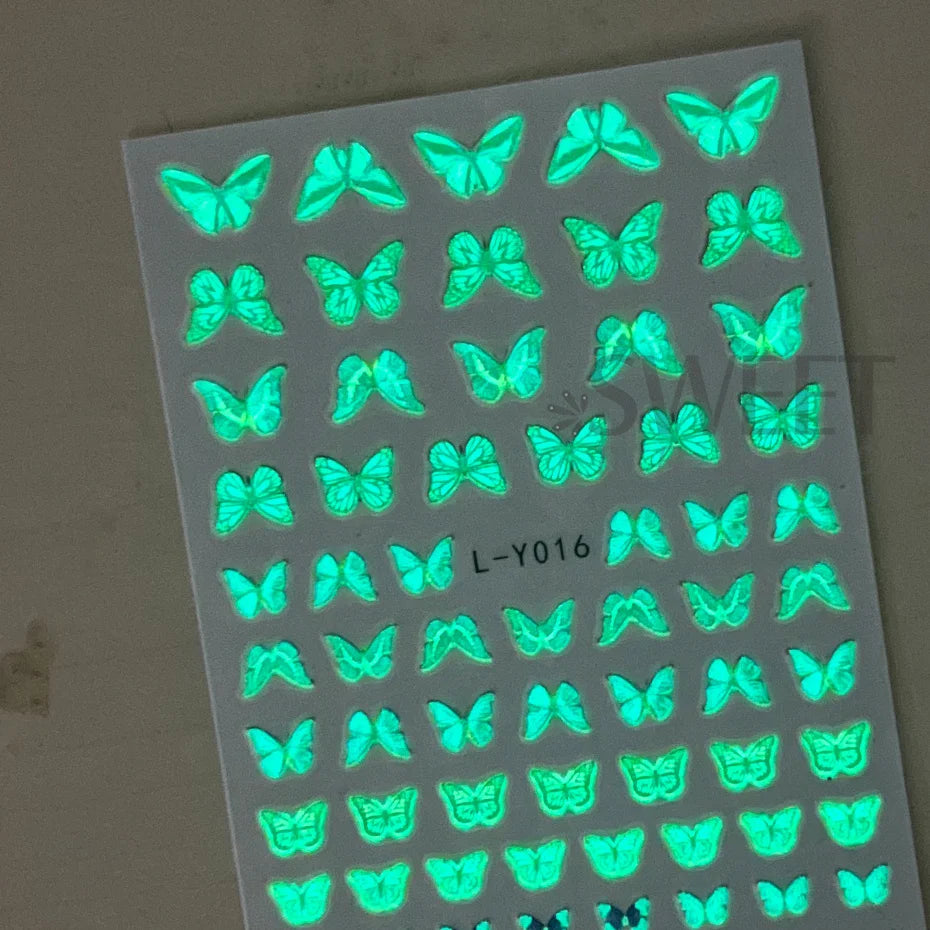 3pcs Luminous Butterfly Nail Decal Stickers Colorful Blue Butterfly Series Design Glow In The Dark Night Polish Sliders Manicure Beauty World Shop