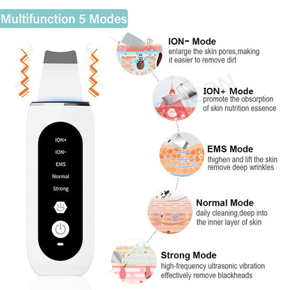 Ultrasonic Skin Scrubber Facial Peeling Face Scrubber Blackhead Remover Ance Pore Deep Facial Cleaning Spatula Facial Cleanser Beauty World Shop