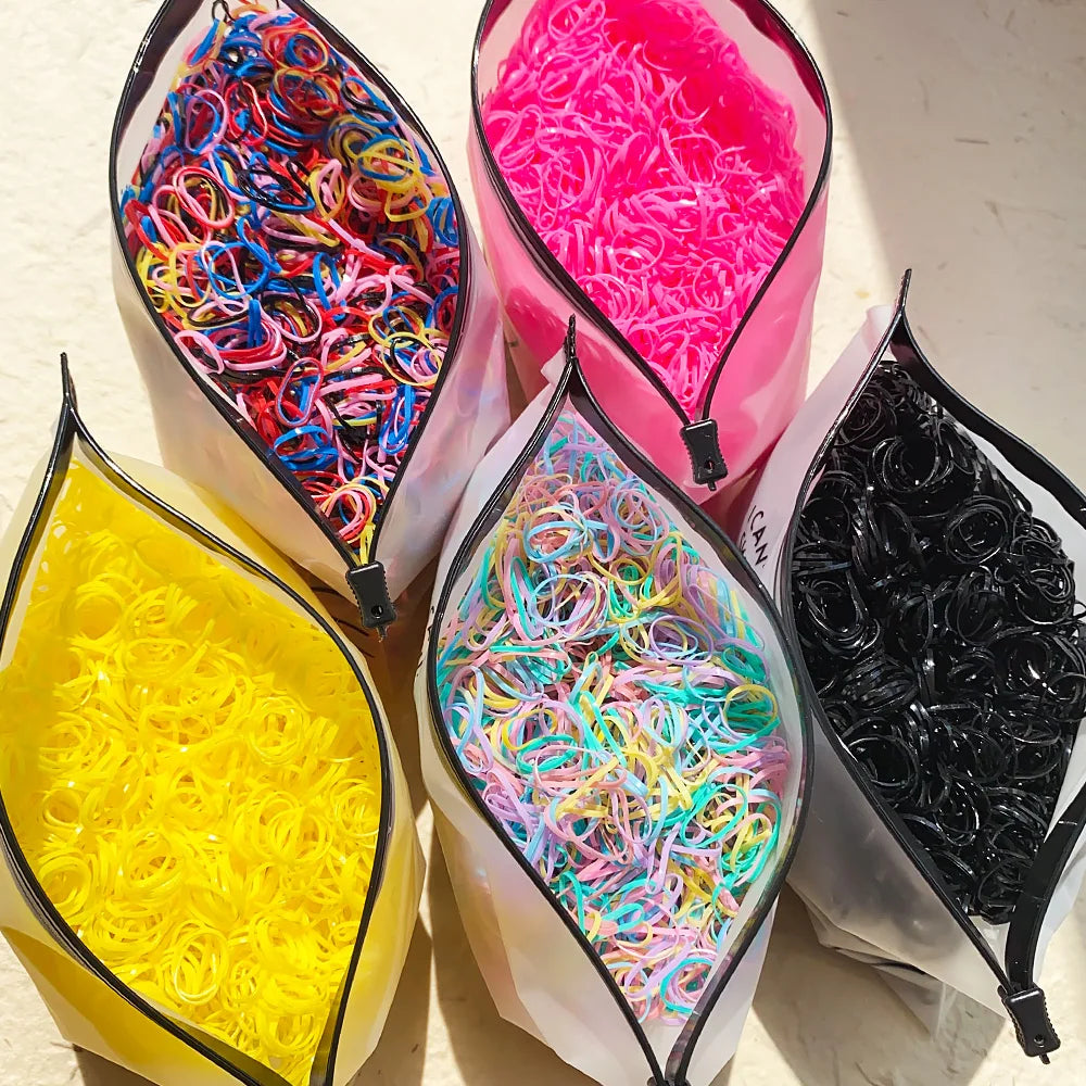 500/1000/2000pcs Girls Colourful Disposable Rubber Band Hair Ties Headband Children Ponytail Holder Bands Kids Hair Accessories Beauty World Shop