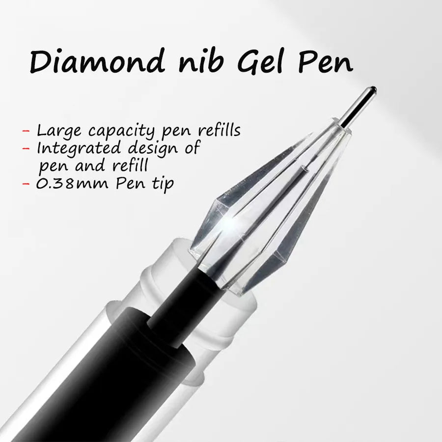 3pcs/mix Diamond tip Gel Pen Fine 0.38mm Large-capacity Black/Blue/Red ink Exam Signing Writing School Office Supplie Stationery Beauty World Shop