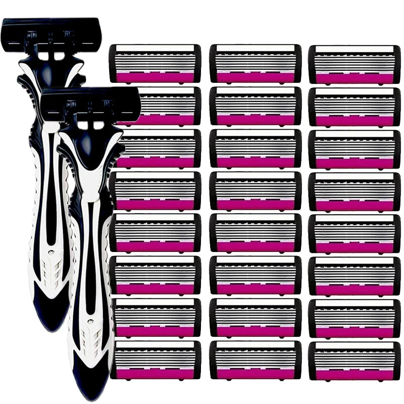 6-layer classic razor, razor set, stainless steel blade, manual safety razor, reusable blade, silicone anti-skid layer Beauty World Shop