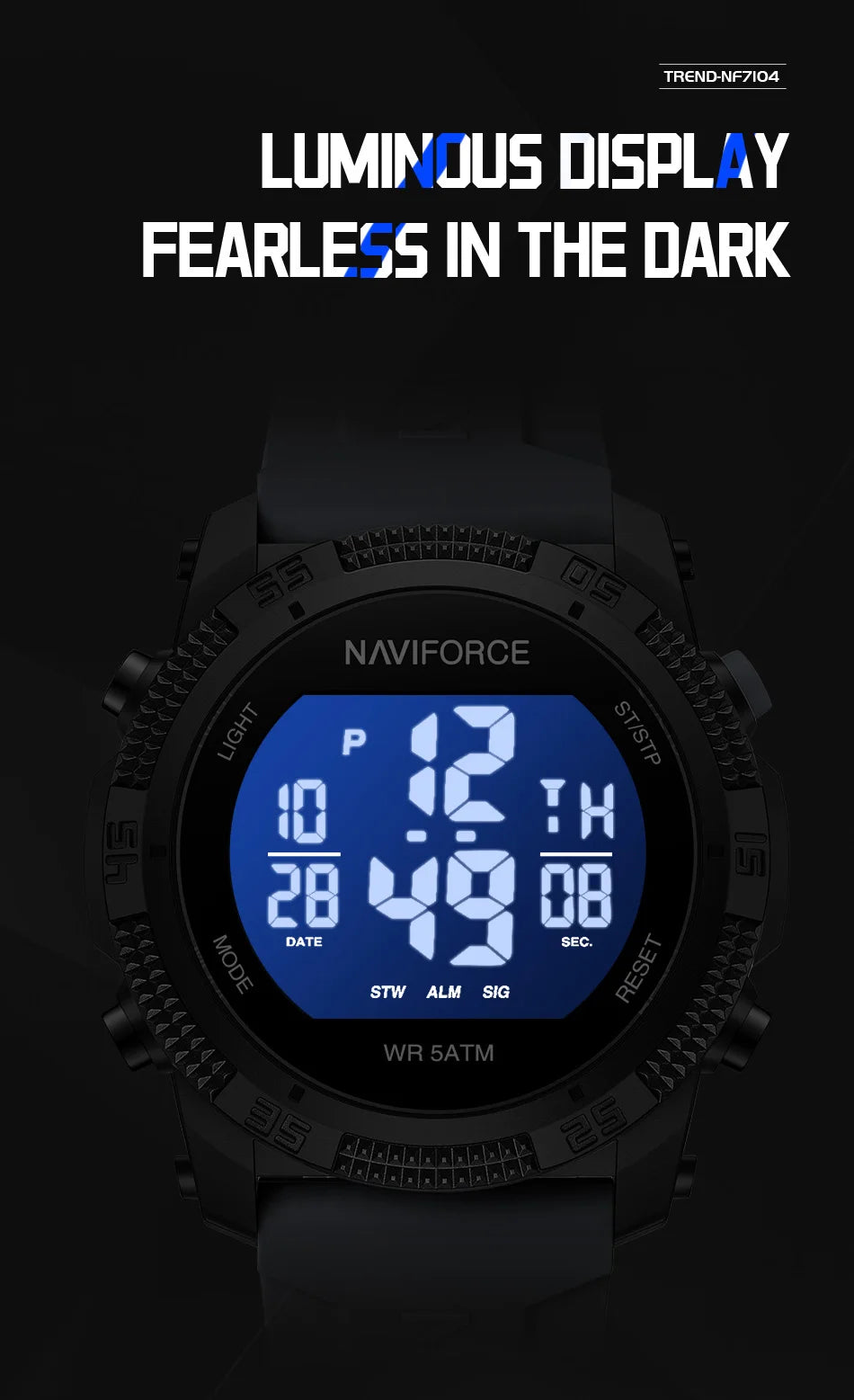 NAVIFORCE 7104 Sports Men's LCD Digital Leisure Date Week Alarm Clock Waterproof Silicone Strap Electronic Watch électronique Beauty World Shop
