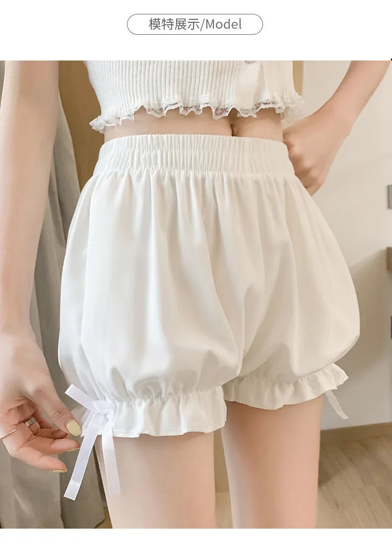 Women Lace Short Panties Imitation Silk Ruffle Bloomers Anti Exposure Safety Pants Lolita Satin Knickers Shorts Dress Pettipant Beauty World Shop
